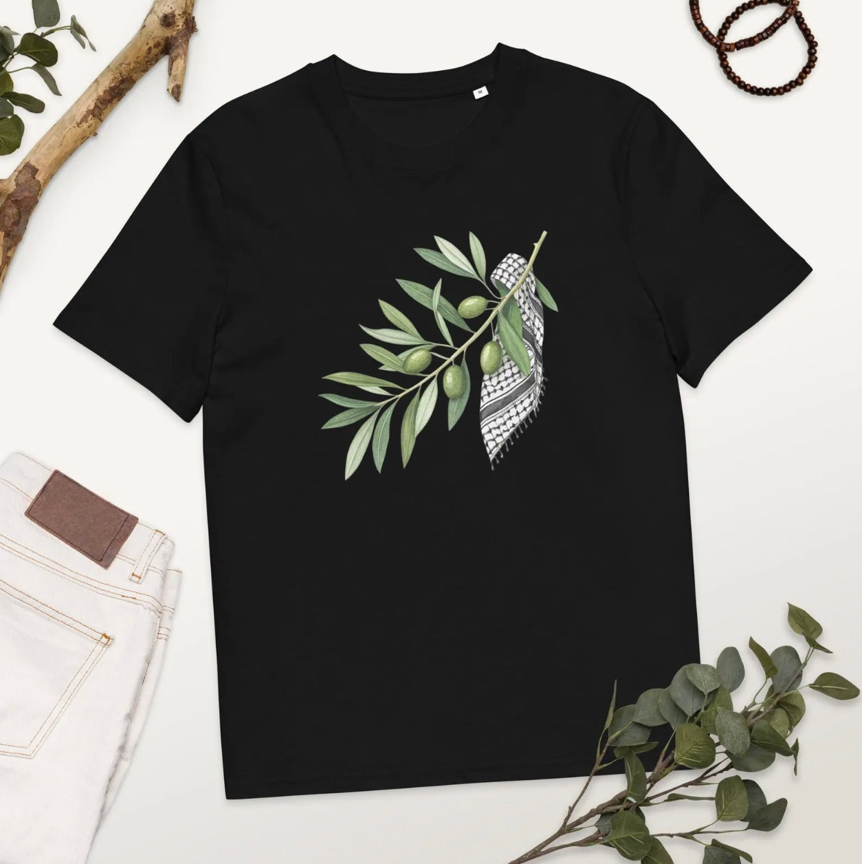 Olive branche, Keffiyeh, Unisex organic cotton t-shirt